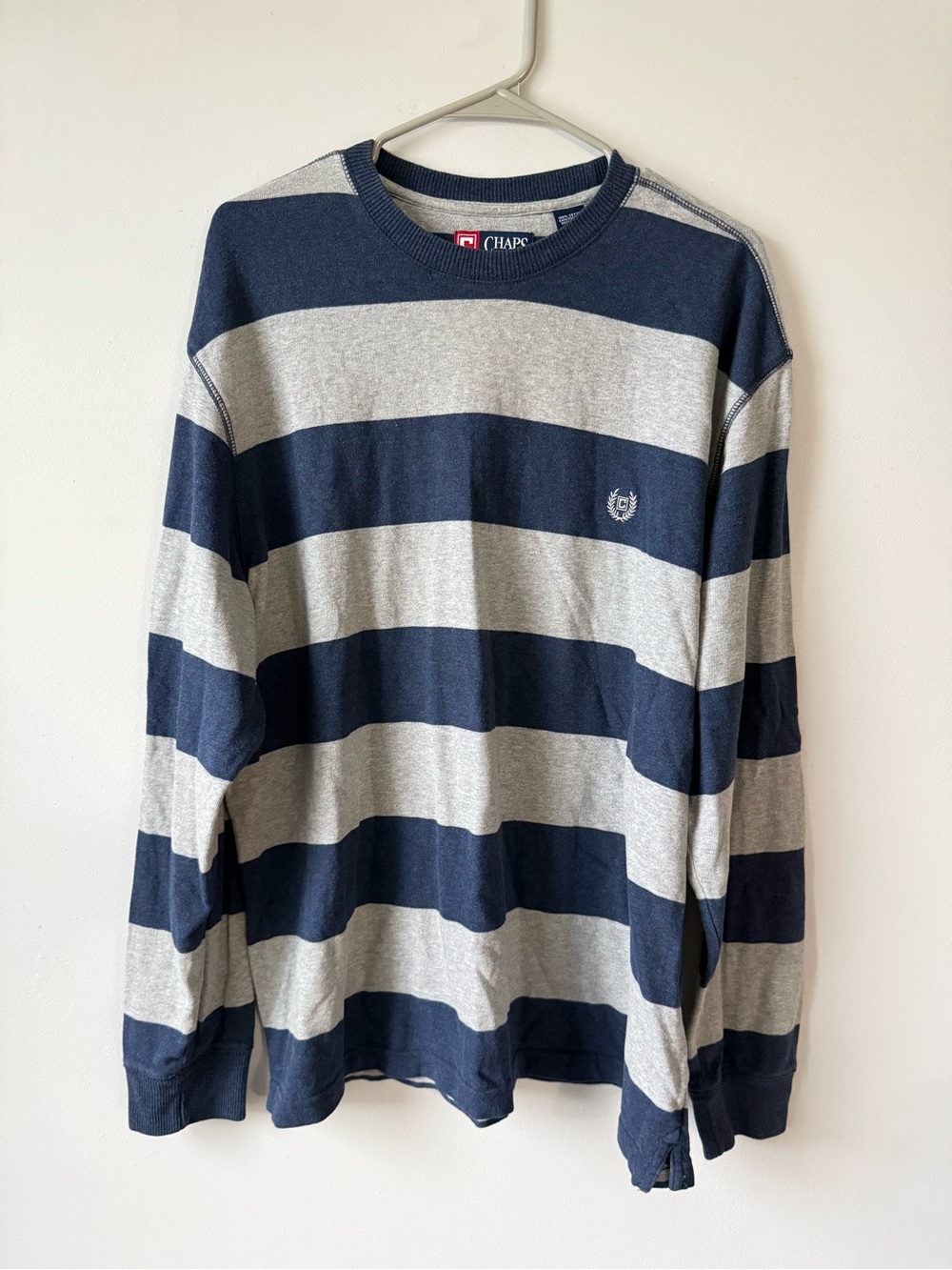 Vintage Chaps Ralph Lauren Navy Gray Stripe Long Sleeve Crewneck Sweatshirt XL